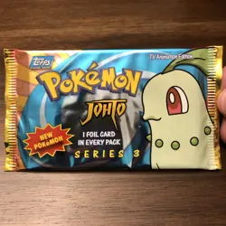 Pokemon Topps Johto Series 3 Sealed Booster Pack 8 Cards w/ Foil Chikorita Art - Image 1