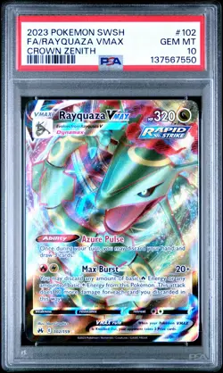 2023 POKEMON SWORD & SHIELD CROWN ZENITH #102 FULL ART/RAYQUAZA VMAX PSA 10 - Image 1