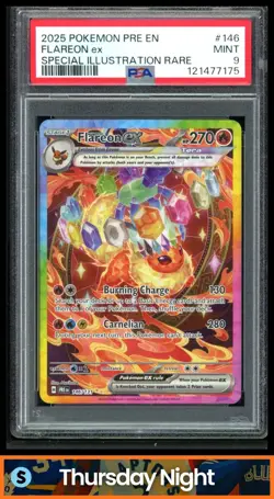 2025 POKEMON PRISMATIC EVOLUTIONS #146/131 FLAREON EX SPECIAL ILLUSTRATION PSA 9 - Image 1