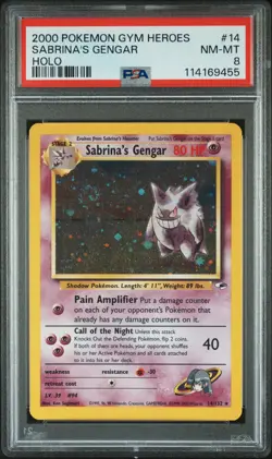 2000 POKEMON GYM HEROES HOLO #14 SABRINA'S GENGAR PSA 8 - Image 1