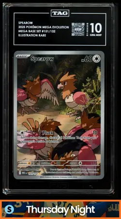 2025 POKEMON MEGA EVOLUTION - MEG EN #151/132 SPEAROW ILLUSTRATION RARE TAG 10 - Image 1