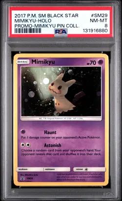 2017 POKEMON SM BLACK STAR PROMO MIMIKYU PIN COLL #SM29 MIMIKYU-HOLO PSA 8 - Image 1