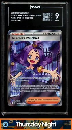 2025 POKEMON MEGA EVOLUTION MEG EN #165/132 ACEROLA'S MISCHIEF ULTRA RARE TAG 9 - Image 1
