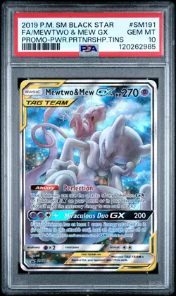 2019 POKEMON SM BLACK STAR PROMO #SM191 FULL ART/MEWTWO & MEW GX PSA 10 - Image 1