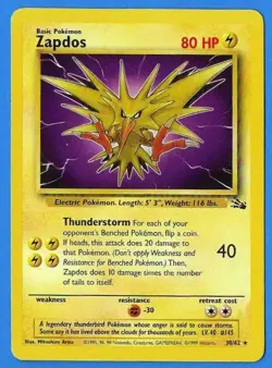 1999 Wizards Pokemon Fossil Unlimited Zapdos 30/62 Non-Holo NM-MT - Image 3