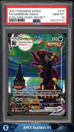 2021 POKEMON SWORD & SHIELD EVOLVING SKIES #215/203 UMBREON VMAX SECRET PSA 10 - Image 1