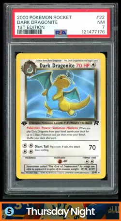 2000 POKEMON TEAM ROCKET FIRST EDITION #22/82 DARK DRAGONITE NON-HOLO PSA 7 - Image 1