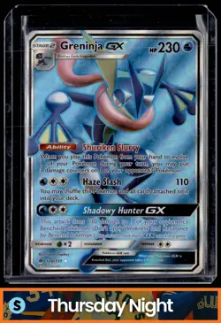 2018 POKEMON SUN & MOON FORBIDDEN LIGHT #120/131 GRENINJA GX ULTRA RARE - Image 1