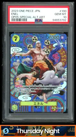 2023 ONE PIECE JAPANESE #OP05-100 ENEL SPECIAL ALTERNATE ART PSA 10 - Image 1