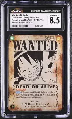 CGC 8.5 Luffy OP13-118 SEC Wanted SP Alt Art Carrying on His Will One Piece Card - Image 1