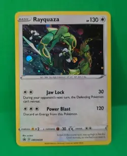 Pokemon MINT Condition Cosmos Swirl Rayquaza SWSH029 Holo Black Star Promo Card - Image 1