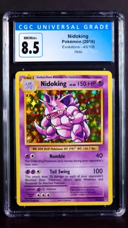Nidoking Holo 45/108 XY Evolutions NM/Mint+ CGC 8.5 Graded Pokemon Card 2016 - Image 3