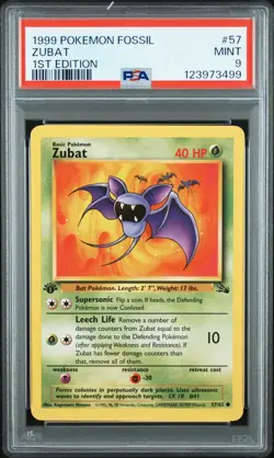 1999 POKEMON FOSSIL 1ST ED #57 ZUBAT PSA 9 - Image 1