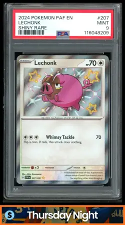 2024 POKEMON SV PALDEAN FATES - PAF EN #207/091 LECHONK SHINY RARE PSA 9 - Image 1