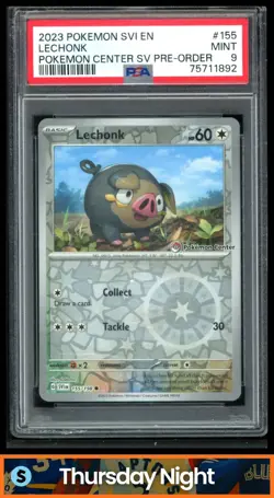 2023 POKEMON S&V #155/198 LECHONK POKEMON CENTER STAMPED REVERSE HOLO PSA 10 - Image 1