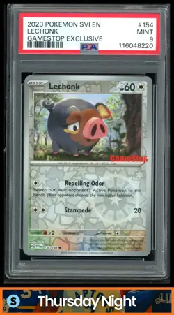 2023 POKEMON S&V #154/198 LECHONK GAMESTOP STAMPED EXCLUSIVE REVERSE HOLO PSA 9 - Image 1