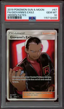 Pokemon PSA 10 Giovanni's Exile 67/68 Sun & Moon Hidden Fates Gem Mint - Image 1