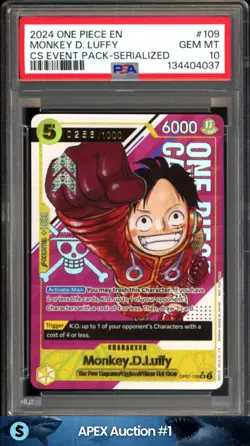 2024 ONE PIECE EN MONKEY D. LUFFY CS EVENT PACK SERIALIZED /1000 #109 PSA 10 - Image 1