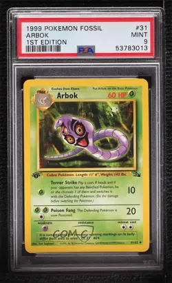 Arbok 1st Ed. Pokemon Fossil PSA 9 MINT 1999 - Image 1