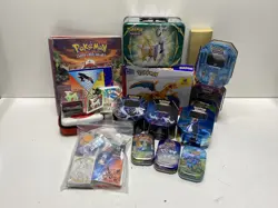 Mixed Pokemon TCG Empty Tins, Accessories, and Collectibles Bundle - Image 1