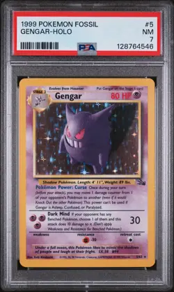 1999 POKEMON FOSSIL #5 GENGAR-HOLO PSA 7 - Image 1