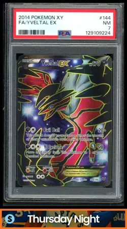 2014 POKEMON XY BASE SET #144/146 YVELTAL EX FULL ART ULTRA RARE PSA 7 - Image 1