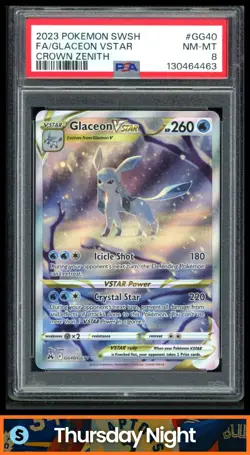 2023 POKEMON SWORD & SHIELD CROWN ZENITH GLACEON VSTAR GALARIAN GALLERY PSA 8 - Image 1