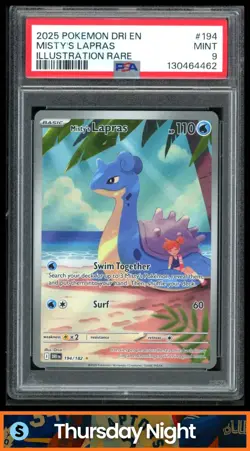 2025 POKEMON SV DESTINED RIVALS - DRI EN #194/182 MISTY'S LAPRAS PSA 9 - Image 1