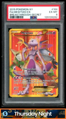 2015 POKEMON XY BREAKTHROUGH #164/162 MEWTWO EX FULL ART SECRET RARE PSA 6 - Image 1