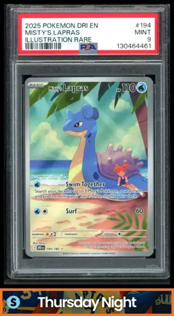 2025 POKEMON SV DESTINED RIVALS - DRI EN #194/182 MISTY'S LAPRAS PSA 9 - Image 1