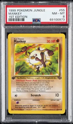 1999 POKEMON JUNGLE 1ST ED #55 MANKEY PSA 8 - Image 1