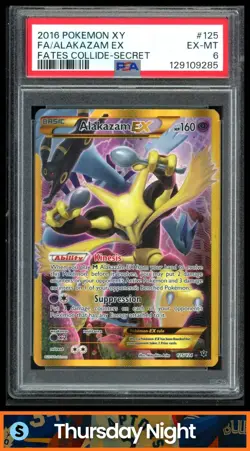 2016 POKEMON XY FATES COLLIDE #125/124 ALAKAZAM EX FULL ART SECRET RARE PSA 6 - Image 1