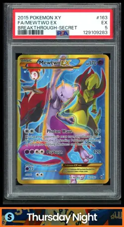 2015 POKEMON XY BREAKTHROUGH #163/162 MEWTWO EX FULL ART SECRET RARE PSA 5 - Image 1