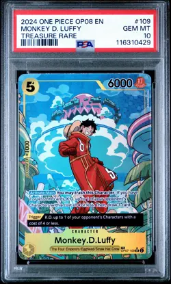 MONKEY D. LUFFY TREASURE RARE ONE PIECE OP08-TWO LEGENDS 2024 109 PSA 10 - Image 1