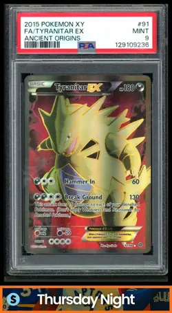 2015 POKEMON XY ANCIENT ORIGINS #91/98 TYRANITAREX FULL ART ULTRA RARE PSA 9 - Image 1