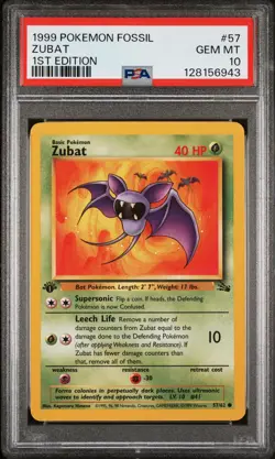 1999 POKEMON FOSSIL 1ST ED #57 ZUBAT PSA 10 - Image 1