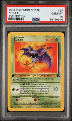 1999 POKEMON FOSSIL 1ST ED #57 ZUBAT PSA 10 - Image 1