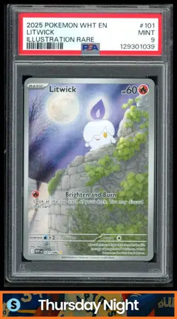 2025 POKEMON SV WHITE FLARE - WHT EN #101/086 LITWICK ILLUSTRATION RARE PSA 9 - Image 1