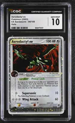 CGC 10 GEM MINT Aerodactyl ex 2003 EX Sandstorm 94/100 Holo Pokemon Card - Image 1
