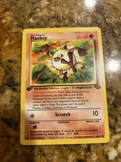 Pokemon MANKEY Card 55/64 1st Edition Common LP JUNGLE Regular English - Image 1