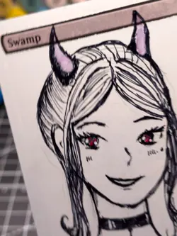 Hand Painted Altered Art Magic The Gathering MTG SWAMP Mana Anime Horn WAifu - Image 3