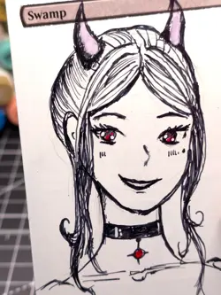 Hand Painted Altered Art Magic The Gathering MTG SWAMP Mana Anime Horn WAifu - Image 4