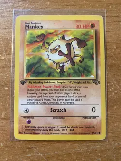 1999 Pokemon Jungle 55/64 Mankey 1st Edition MP - Image 1