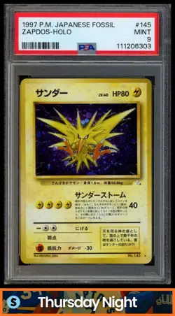 1997 POKEMON JAPANESE FOSSIL #145 ZAPDOS HOLO PSA 9 - Image 1