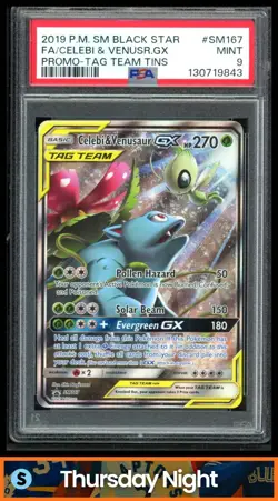2016 POKEMON SM BLACK STAR PROMOS #SM167 CELEBI & VENUSAUR TAG TEAM PSA 9 - Image 1