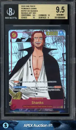 2022 ONE PIECE ROMANCE DAWN #OP01-120 SHANKS ALT ART MANGA SECRET RARE BGS 9.5 - Image 1