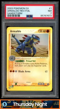 2003 POKEMON EX SANDSTORM #1/100 ARMALDO REVERSE HOLO PSA 7 - Image 1