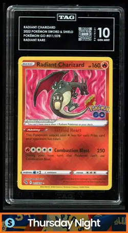 2022 POKEMON SWORD & SHIELD POKEMON GO #011/078 RADIANT CHARIZARD TAG 10 - Image 1