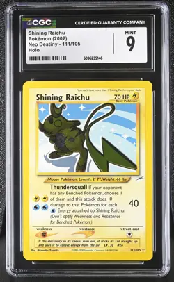 CGC 9 MINT Shining Raichu 2002 Neo Destiny 111/105 Holo Pokemon Card - Image 1