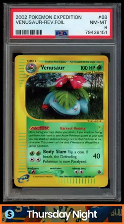 2002 POKEMON EXPEDITION SET #68/165 VENUSAUR REVERSE FOIL HOLO PSA 8 - Image 1